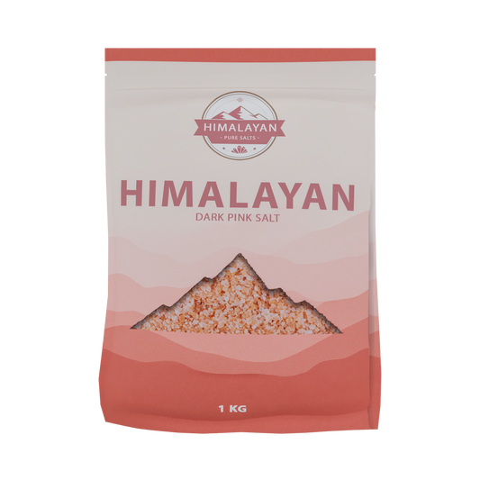 Himalayan dark pink salt package on a white background