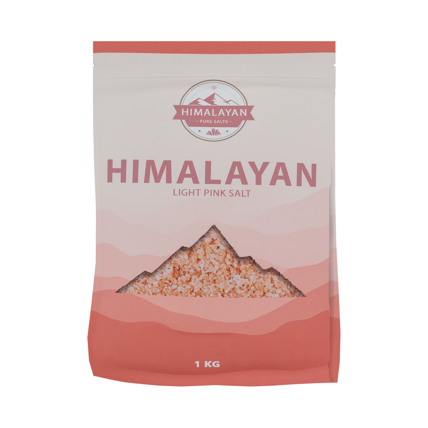 Himalayan salt package with mountain graphic on a white background