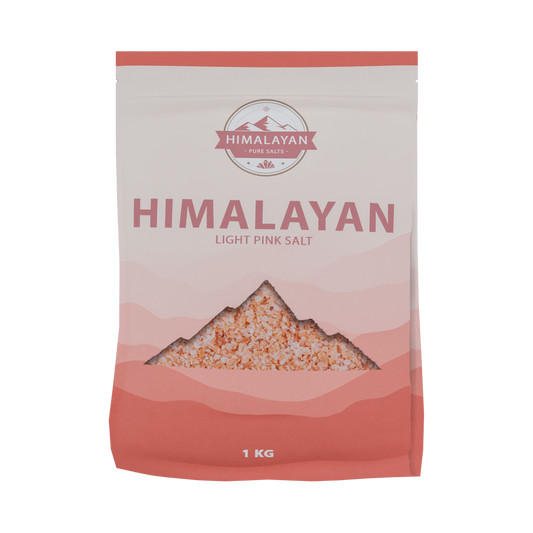 Himalayan salt package with mountain graphic on a white background